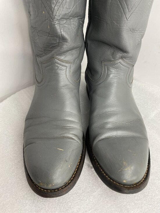 Cowtown Gray Leather Vintage Roper Western Cowboy Biker Boots Men\'s 9.5 D main image 8